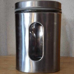56 oz Airtight Oval Brushed Steel Wrapped Palladium Glass Canister with Window